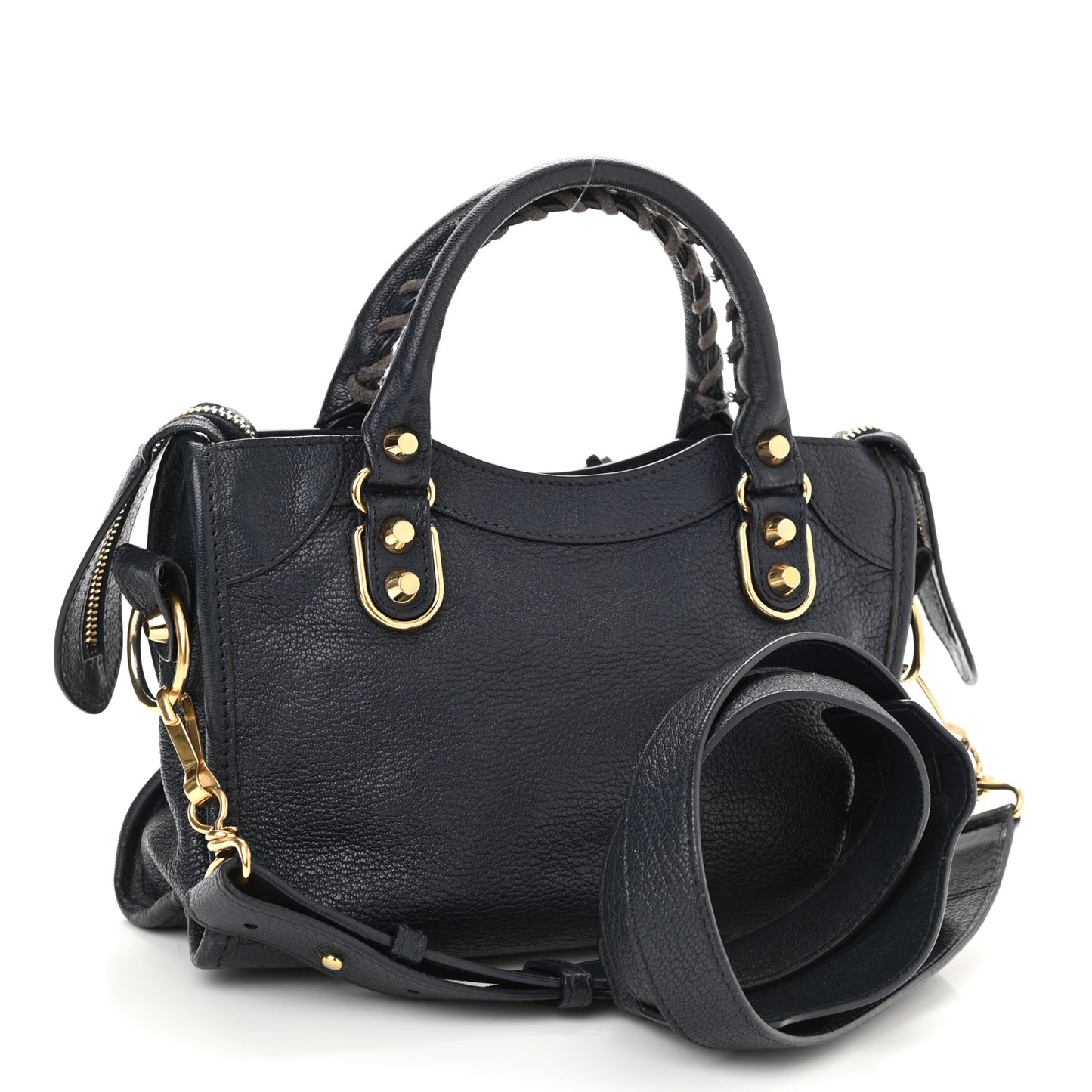 Chevre Gold Metallic Edge Hardware Mini City Bleu Nuit Dark Sea