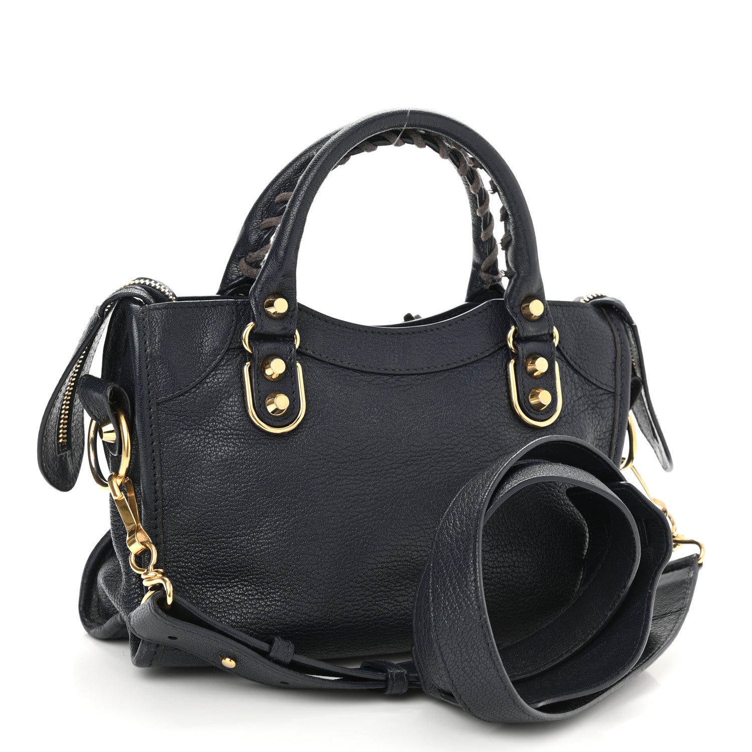 Balenciaga Chevre Gold Metallic Edge Hardware Mini City Bleu Nuit Dark Sea 3 of 12
