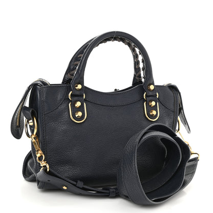 Balenciaga Chevre Gold Metallic Edge Hardware Mini City Bleu Nuit Dark Sea 3 of 12