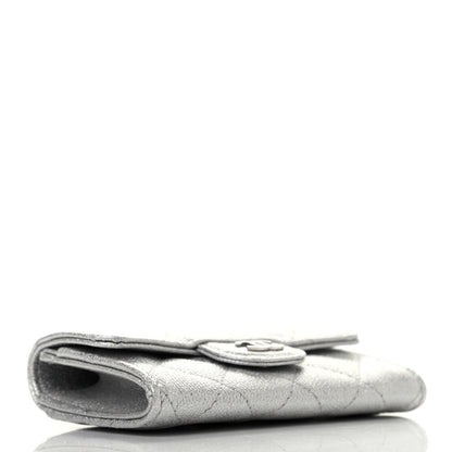 Chanel Glittered Metallic Caviar Quilted Flap Card Holder Wallet Silver 4 of 8