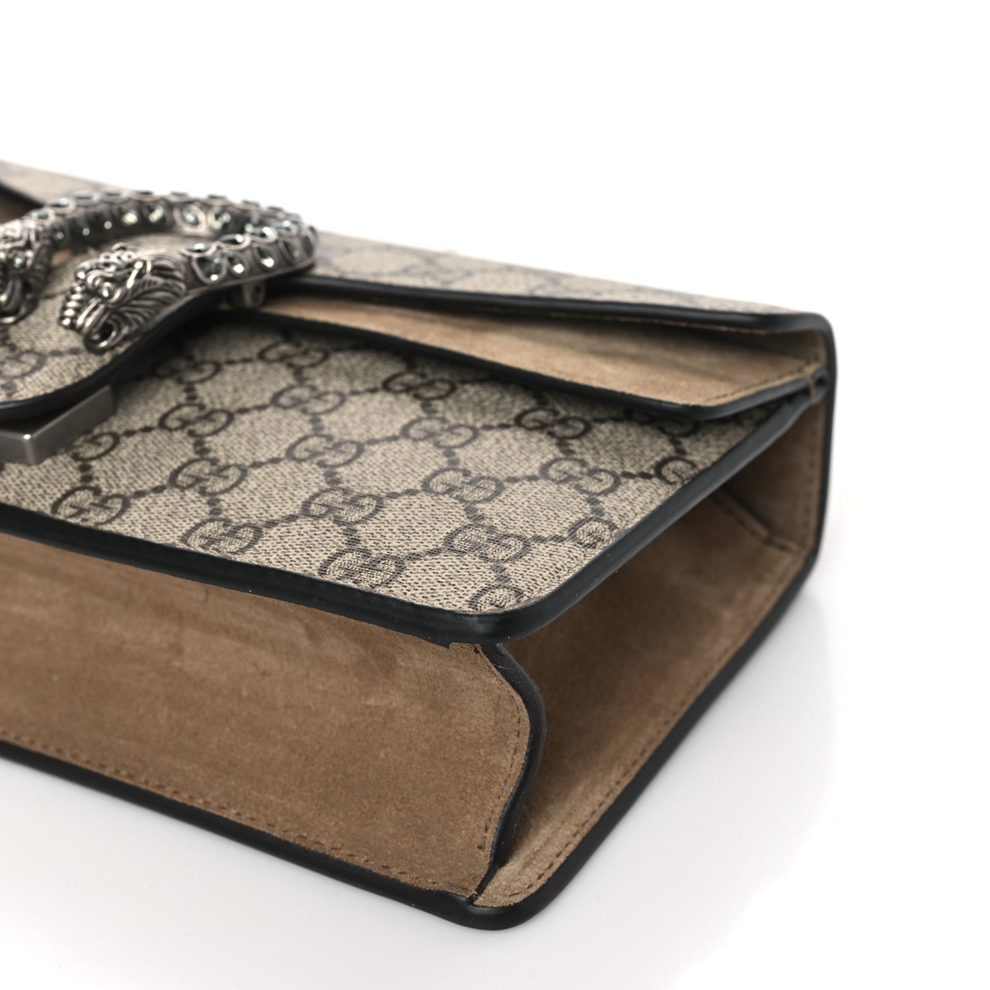 GG Supreme Monogram Suede Crystal Small Dionysus Shoulder Bag Beige Ebony Taupe