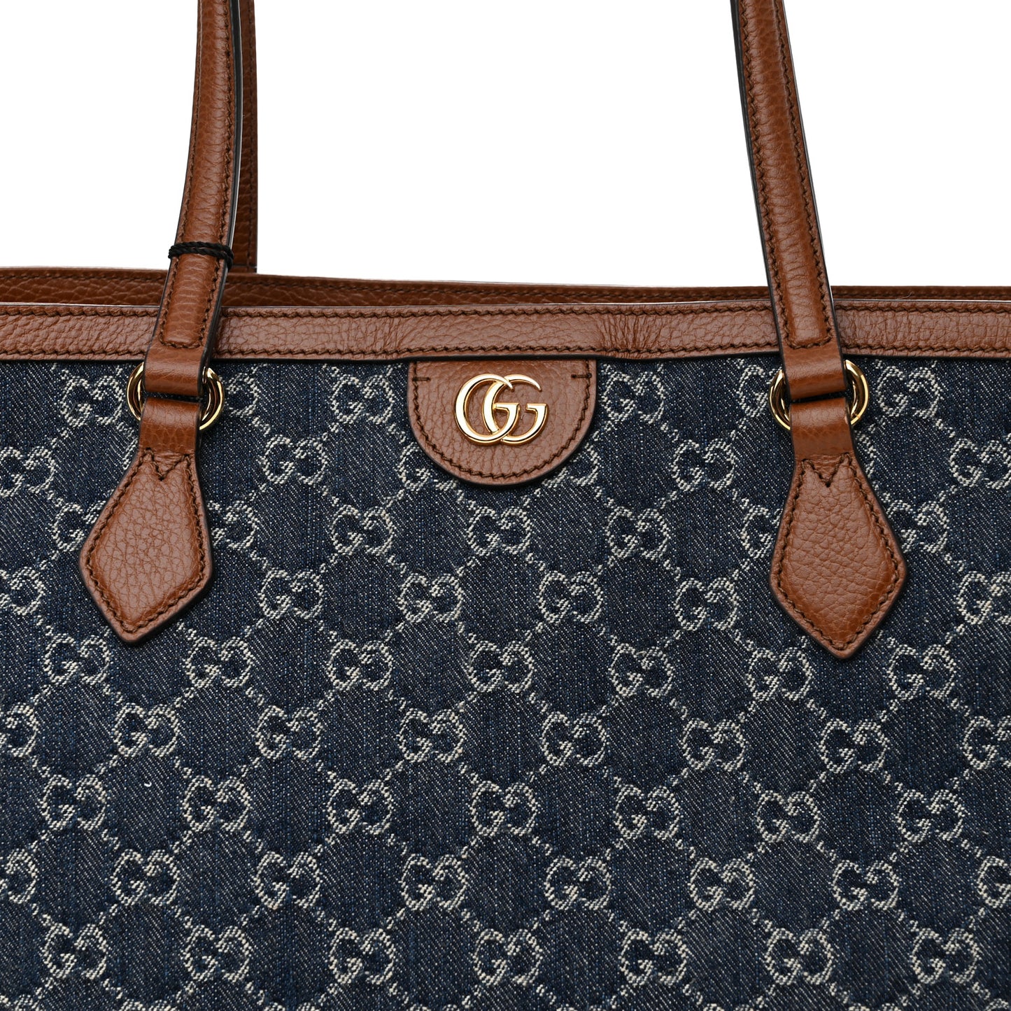 New Denim GG Monogram Medium Ophidia Shopping Tote Blue Tea Cuir