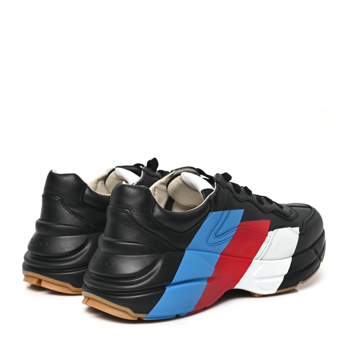 Calfskin Web Printed Mens Rhyton Sneakers 8 Black