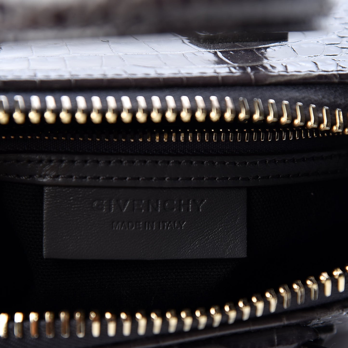 Calfskin Crocodile Embossed Mini Antigona Storm Grey