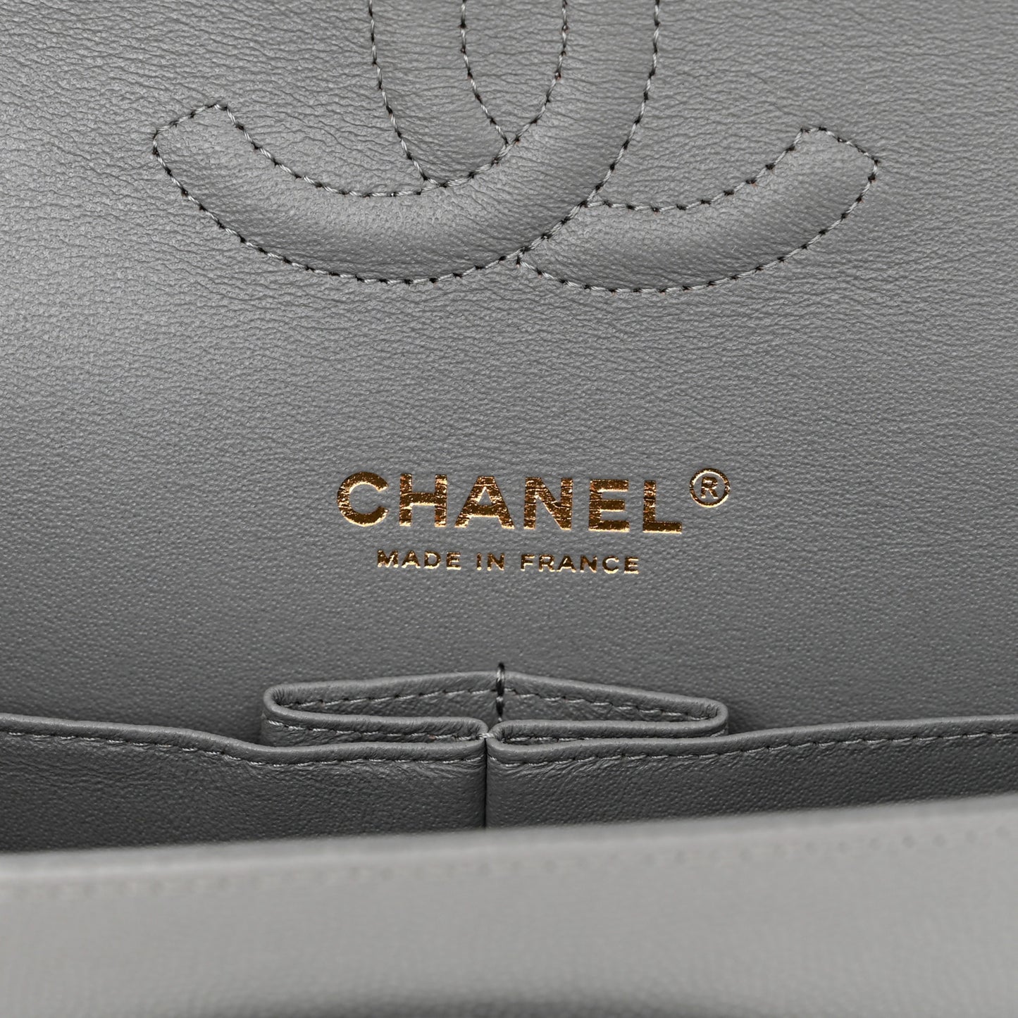 Caviar Quilted Medium Double Flap Grey