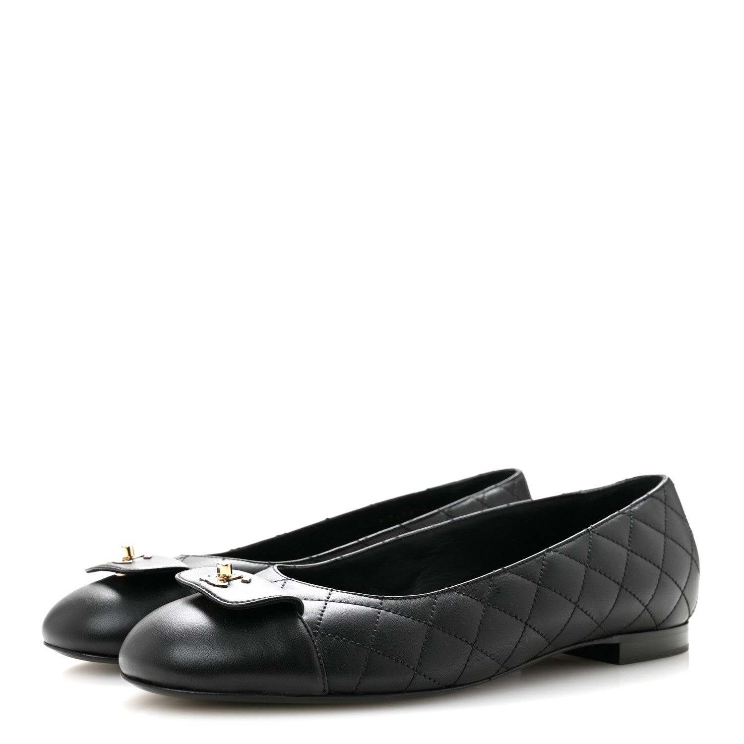 Chanel Calfskin Lambskin Quilted CC Cap Toe Ballerina Flats 37 Black 4 of 10