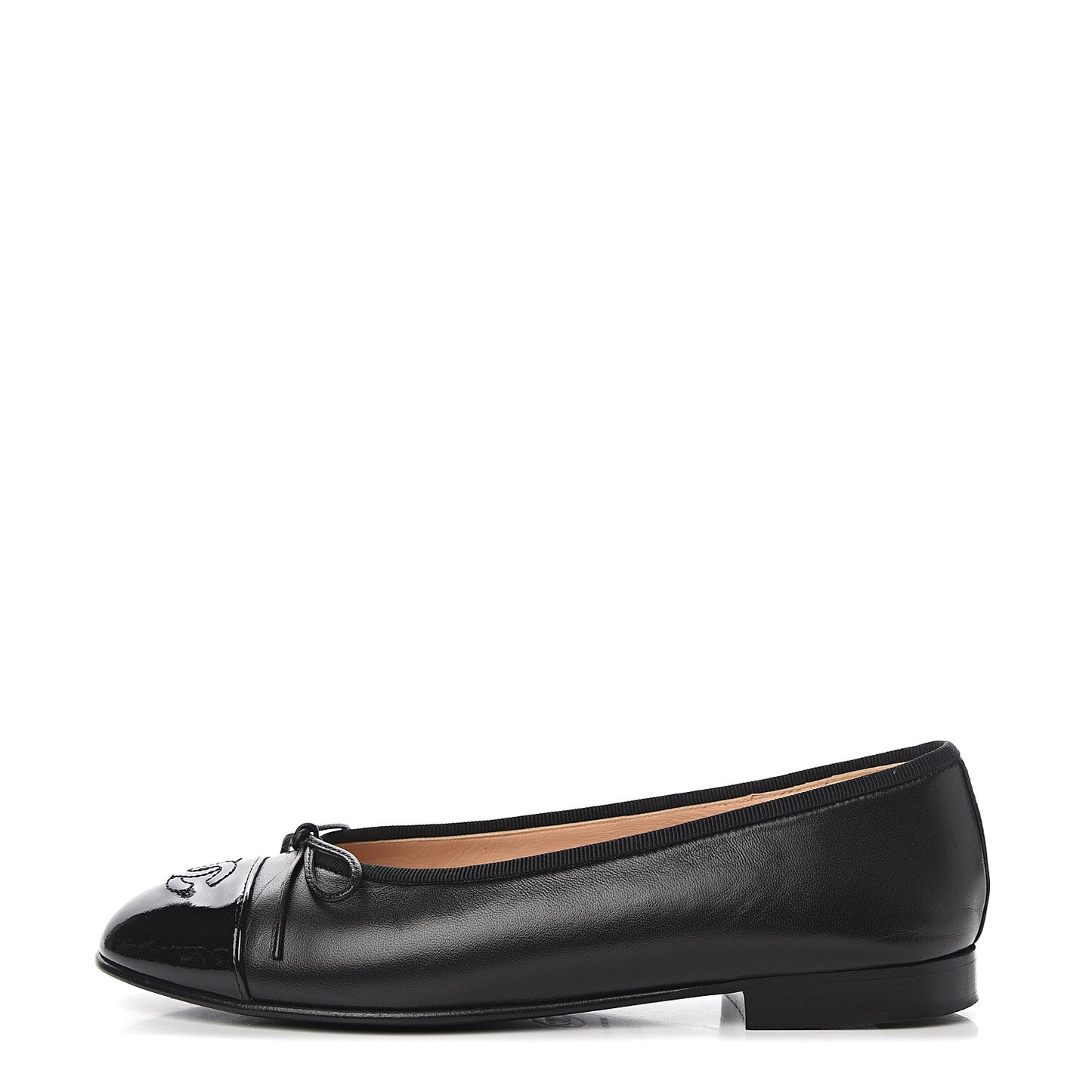 Lambskin Patent CC Cap Toe Ballerina Flats 36.5 Black