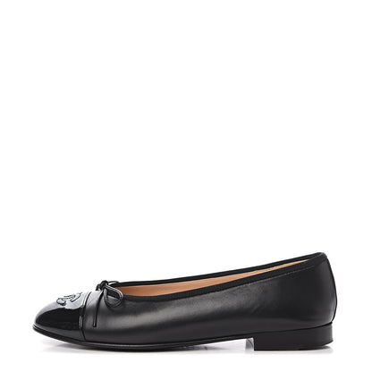 Chanel Lambskin Patent CC Cap Toe Ballerina Flats 36.5 Black 1 of 9