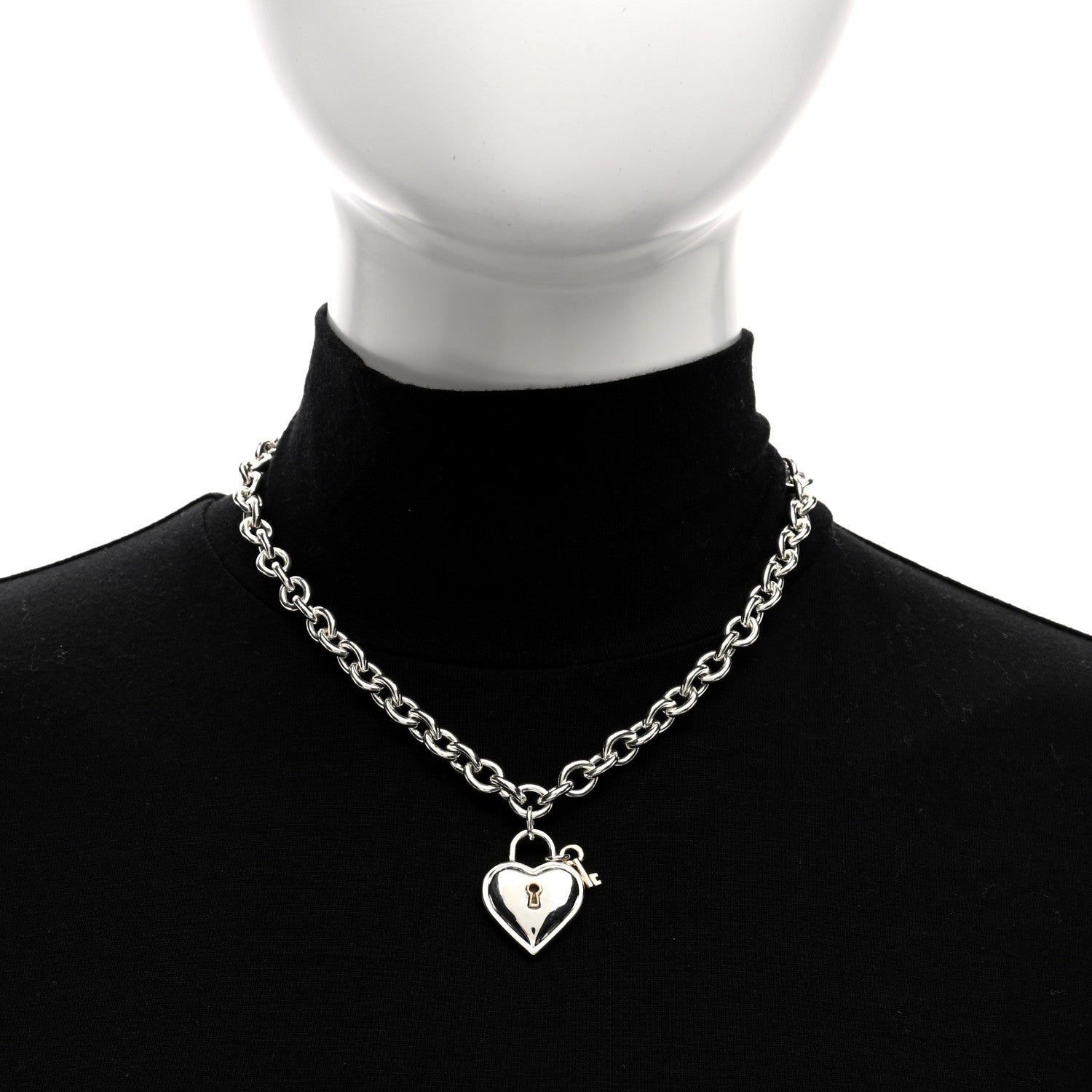 Tiffany Sterling Silver 18K Yellow Gold Heart Lock Key Pendant Necklace 2 of 5