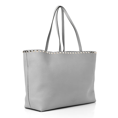 Valentino Garavani Grained Calfskin Rockstud Shoulder Tote Pastel Grey 3 of 10