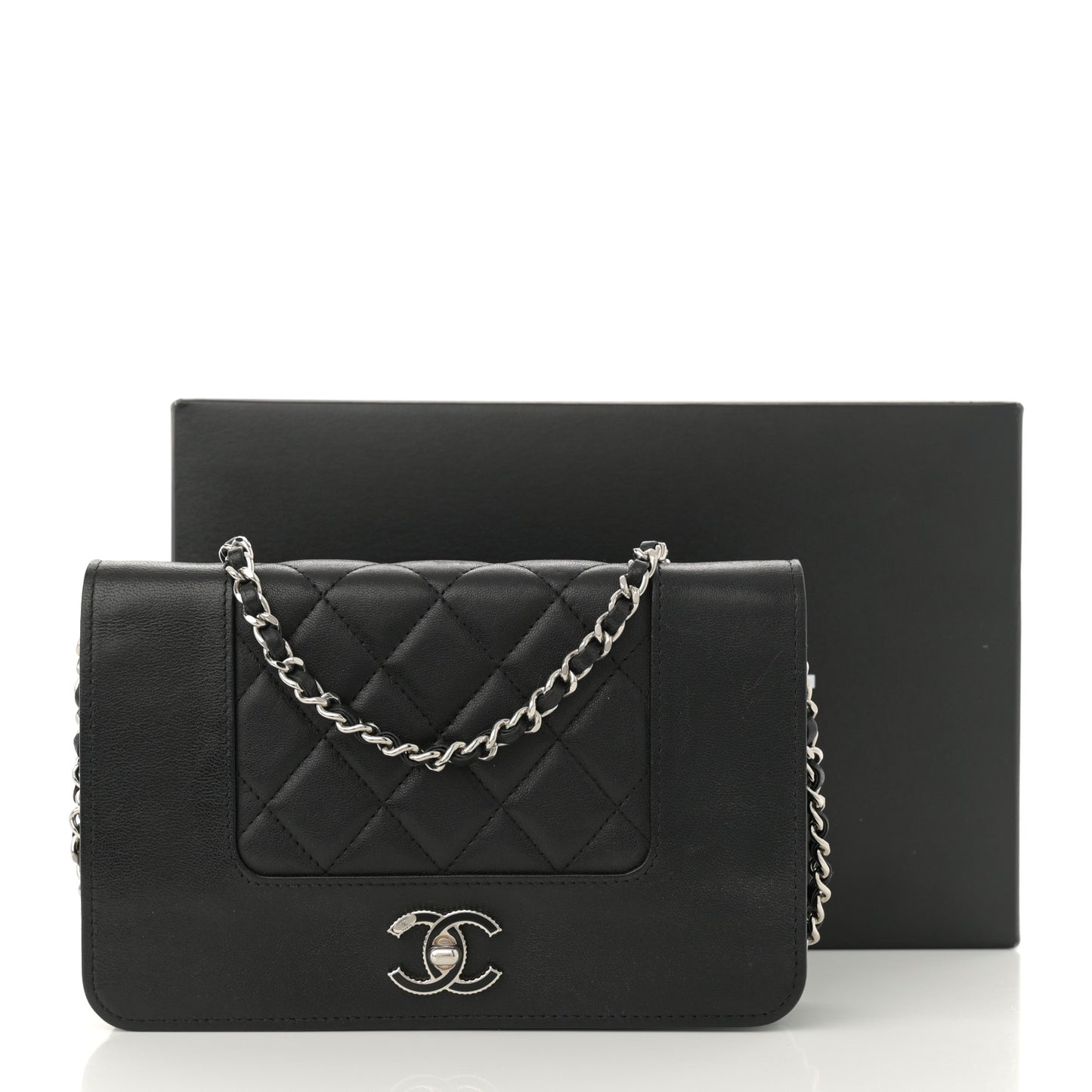 Sheepskin Quilted Mini Vintage Mademoiselle Wallet On Chain WOC Black
