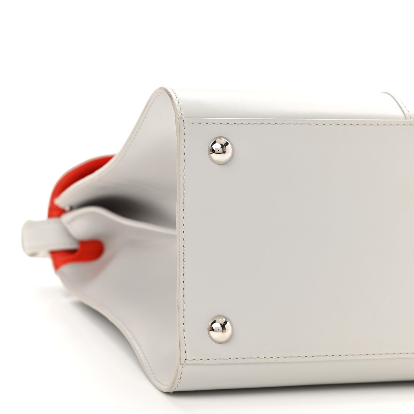 Calfskin MM Brillant Satchel Light Grey Red