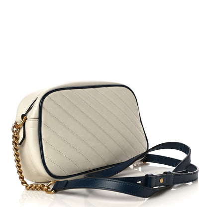 Gucci Vintage Effect Calfskin Matelasse Diagonal Small Torchon GG Marmont Chain Shoulder Bag Mystic White Blue Agata 3 of 13
