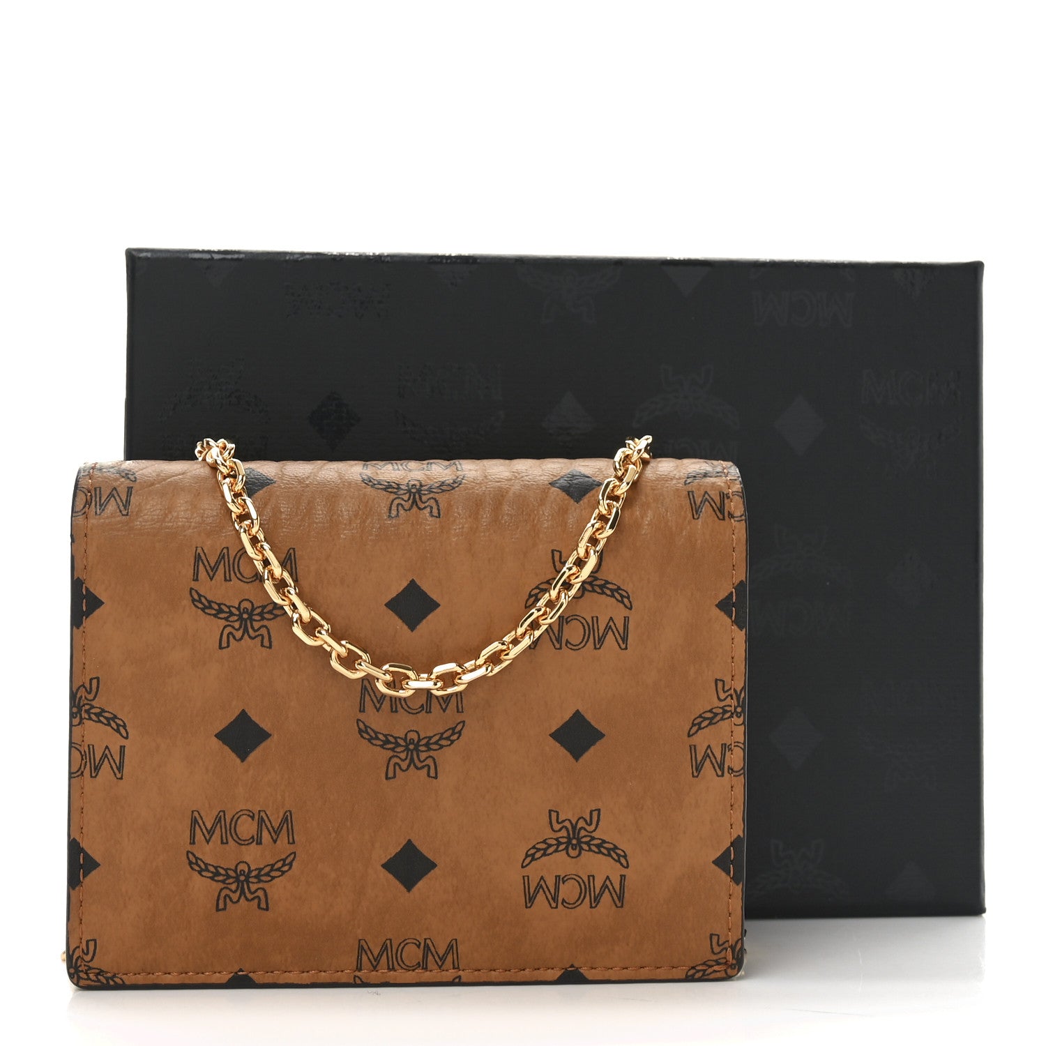 MCM Visetos Original Mini Chain Wallet Cognac 9 of 9