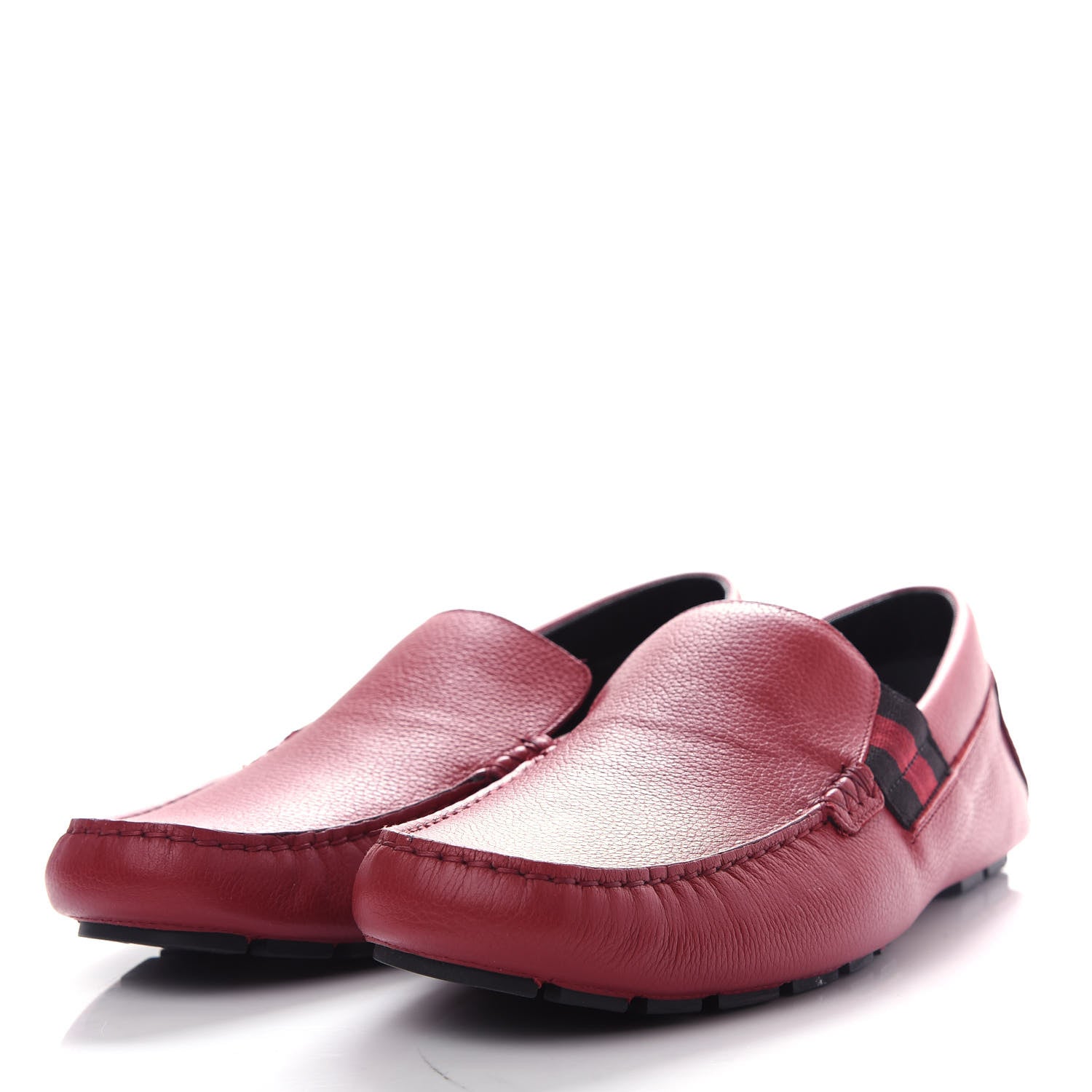 Gucci Calfskin Web Mens Driver Loafers 9 Red 3 of 11