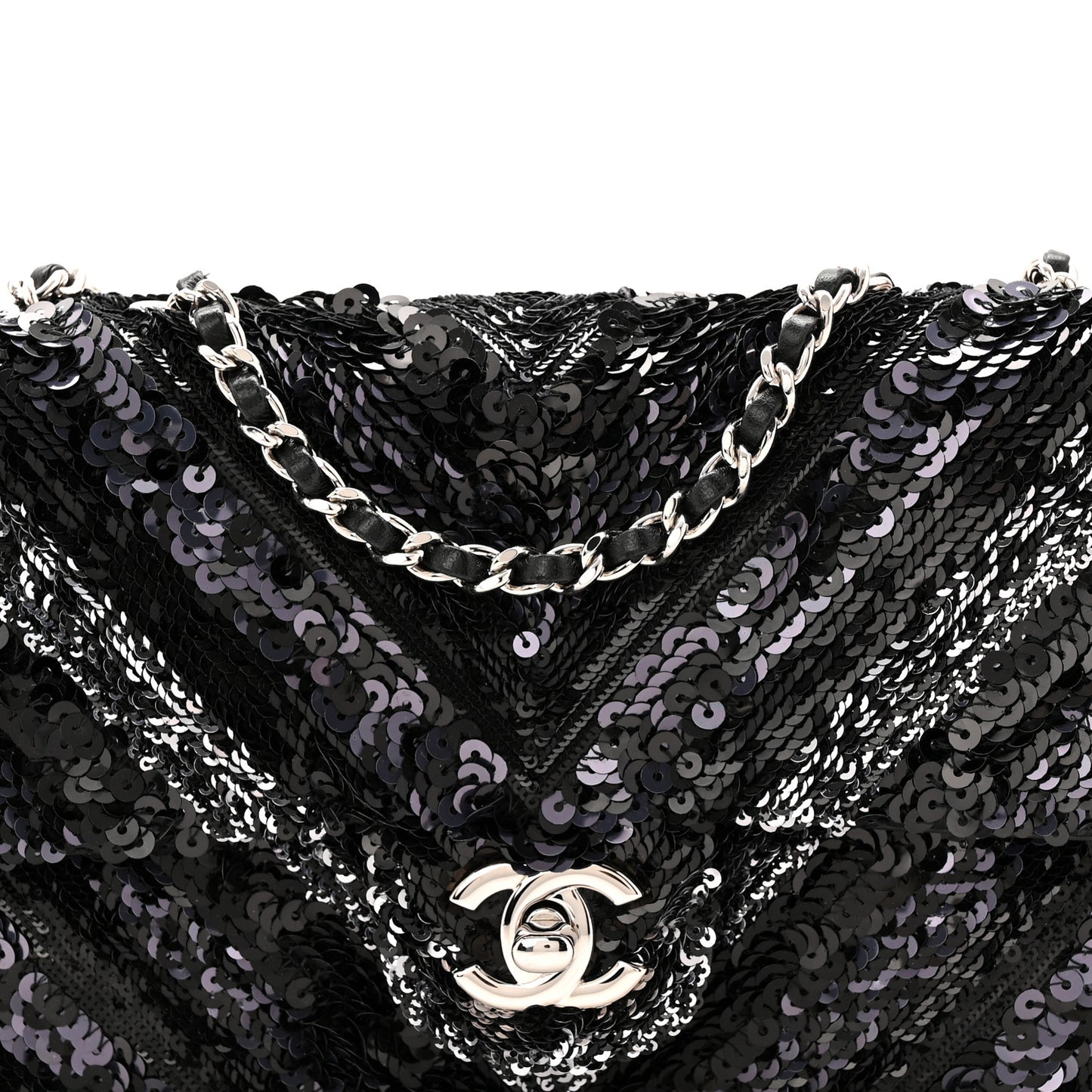 Sequins Chevron Mini Rectangular Flap Black