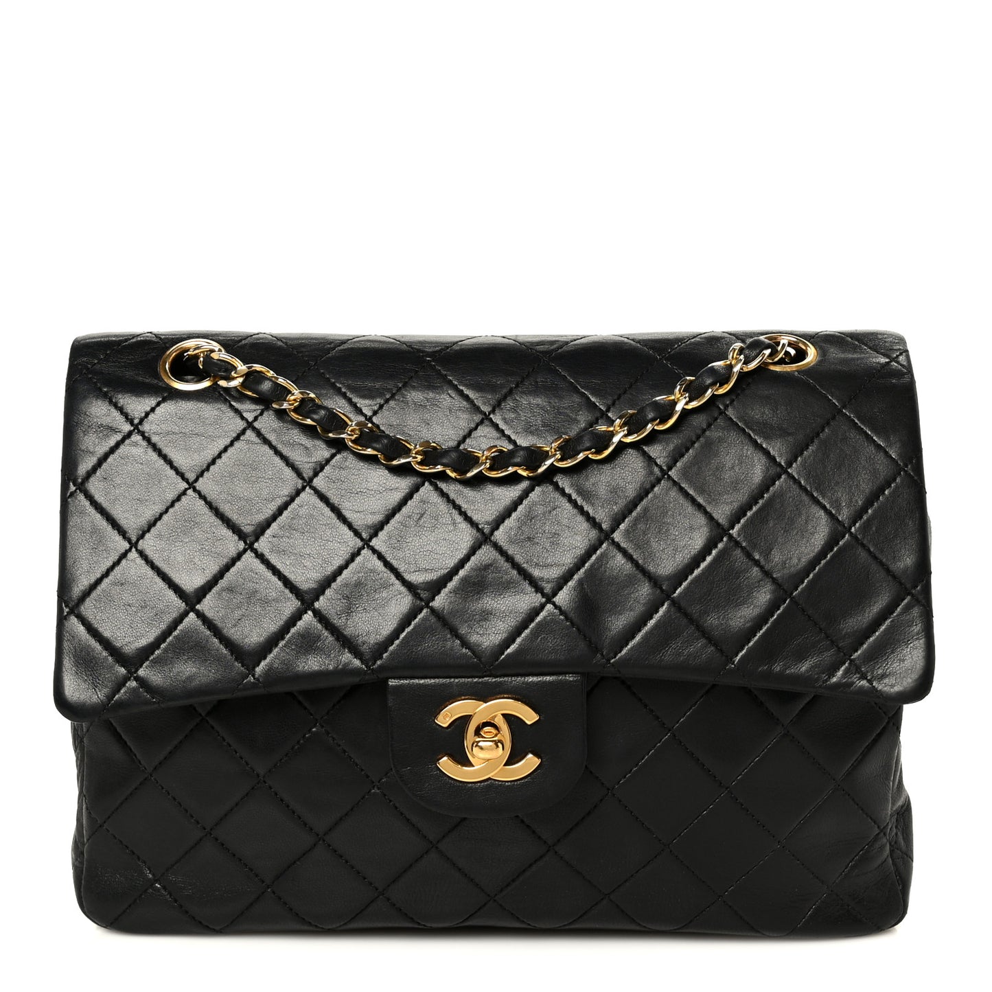 Lambskin Quilted Medium Double Flap Black