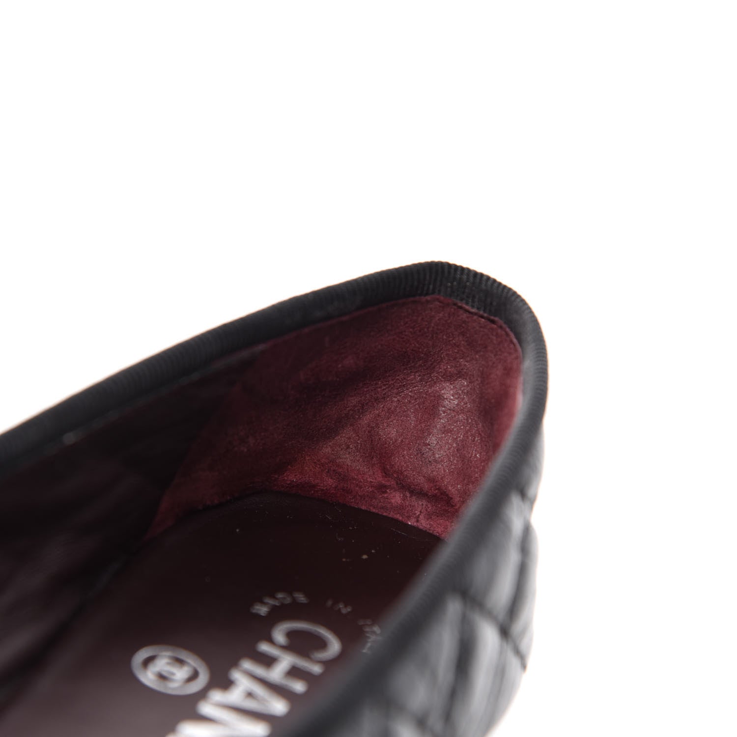 Chanel Aged Calfskin Quilted CC Cap Toe Ballerina Flats 35.5 Black 10 of 13