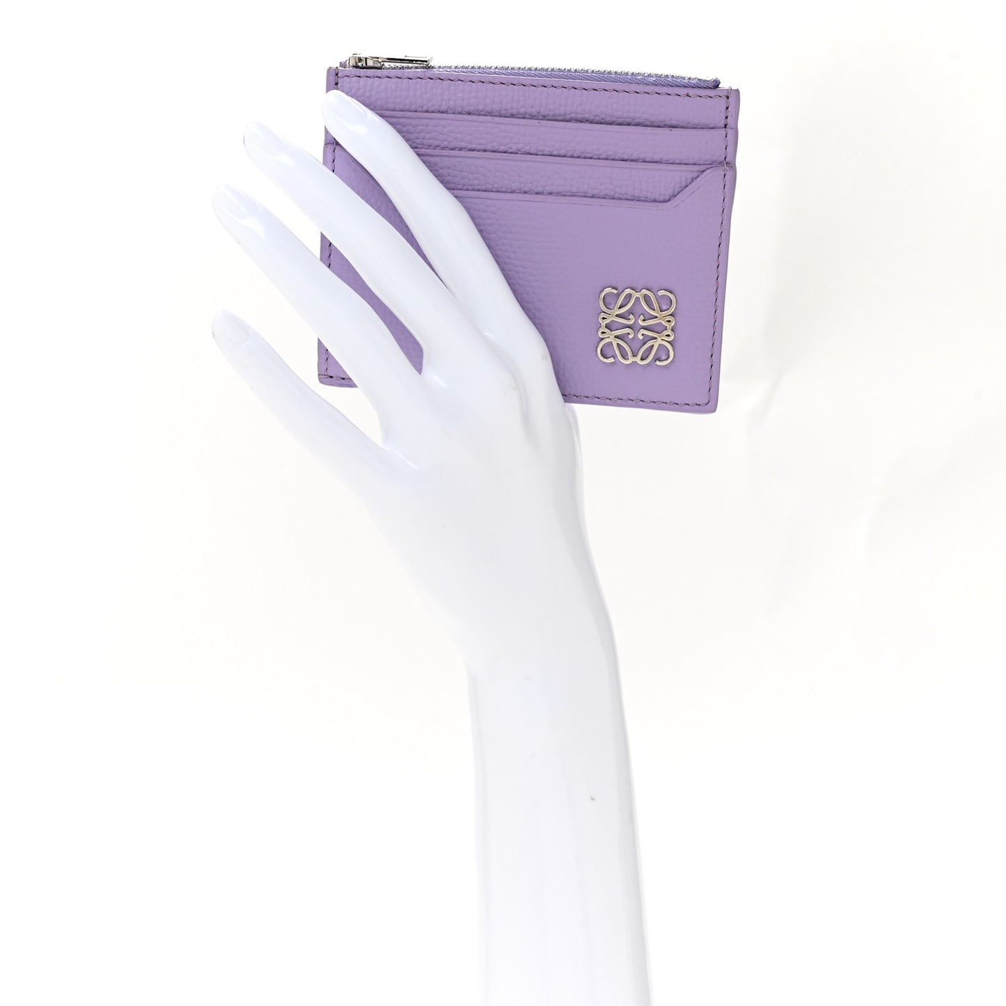 Pebble Grain Calfskin Anagram Square Zip Cardholder Dirty Mauve