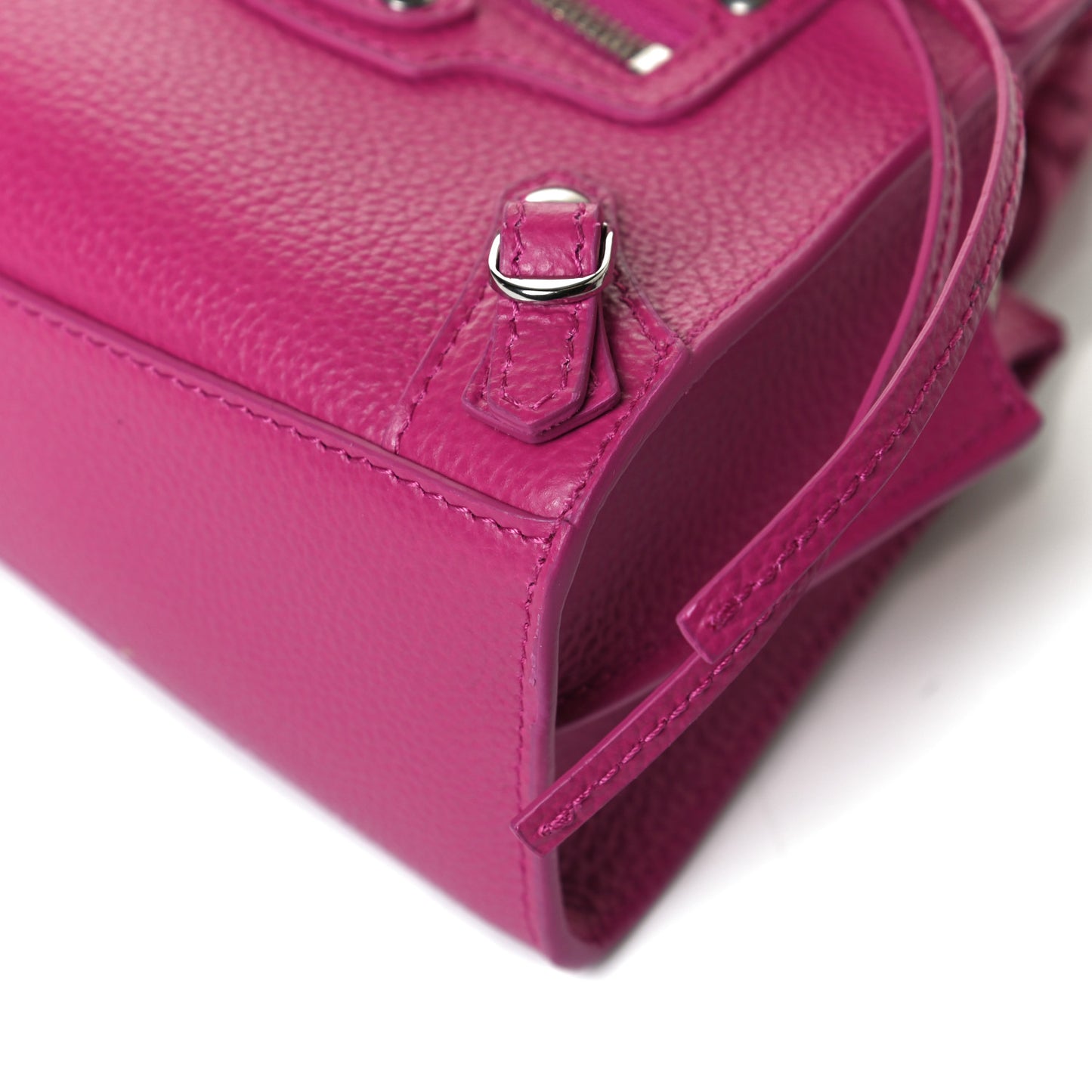 Grained Calfskin Neo Classic Silver Hardware Nano City Crossbody Fuchsia