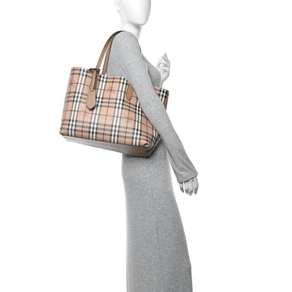 Burberry Grainy Calfskin Haymarket Check Medium Reversible Tote Mid Camel 2 of 18