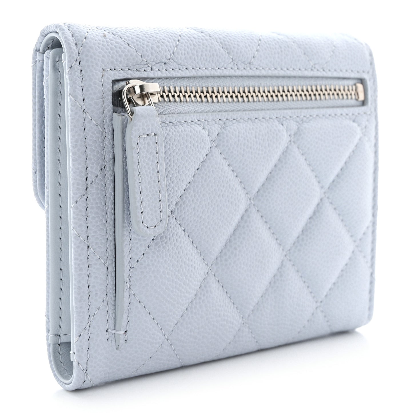 Caviar Quilted Compact Flap Wallet Light Blue