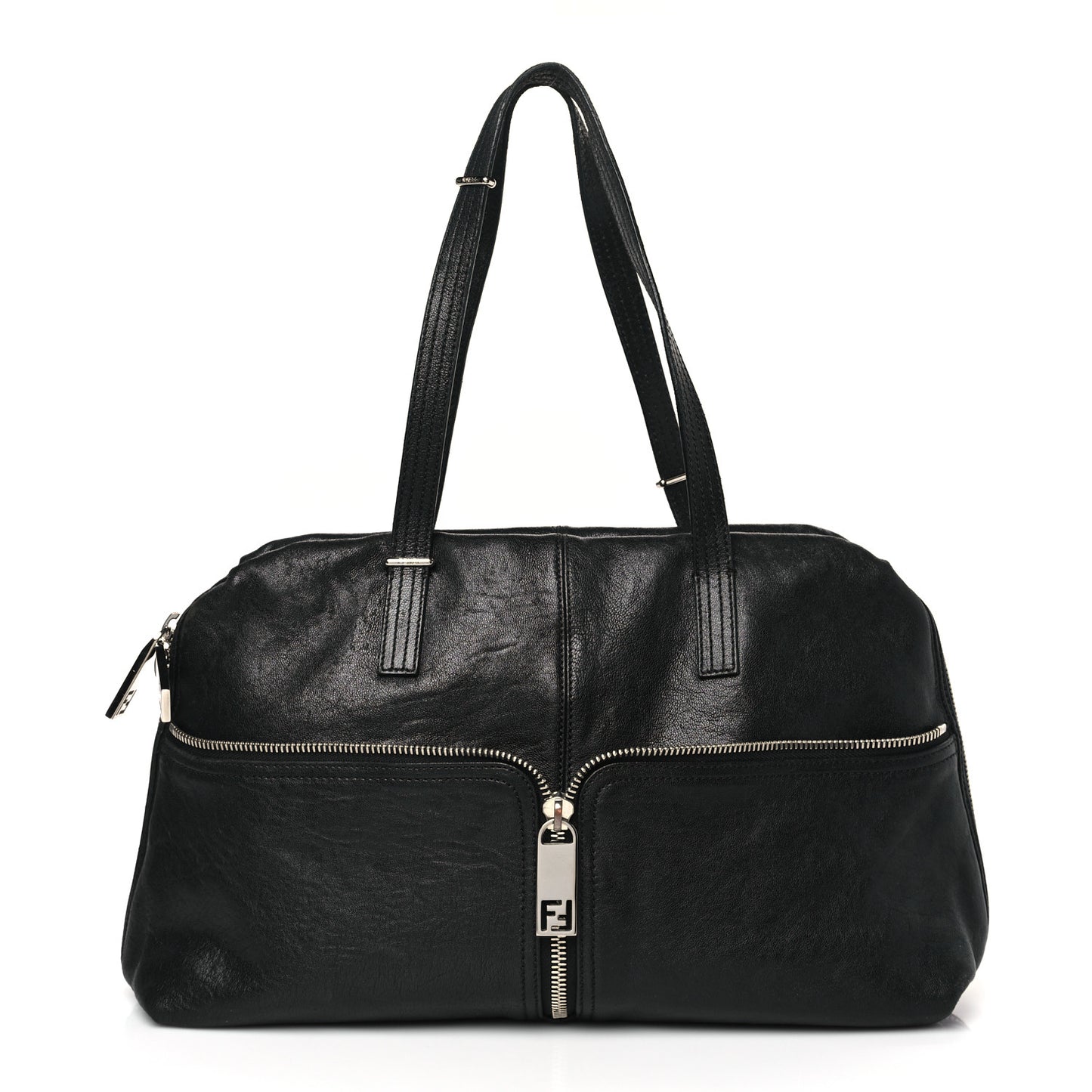 Sheepskin Zipper Satchel Black