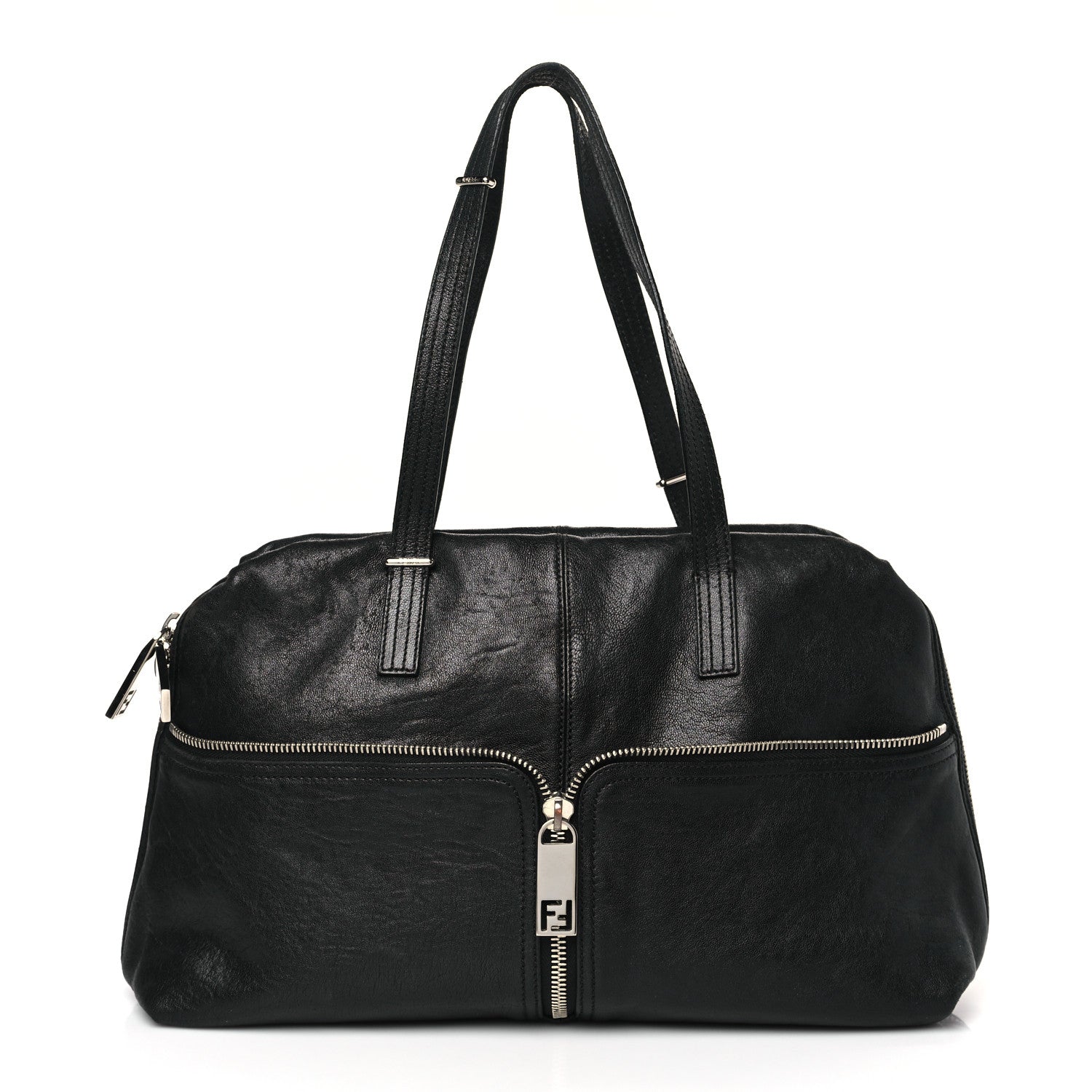 Fendi Sheepskin Zipper Satchel Black 1 of 13