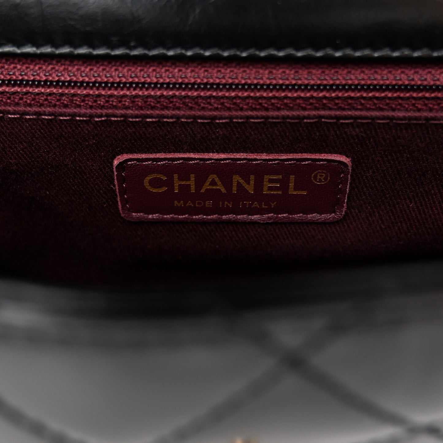 Glazed Calfskin Quilted Small Castle Rock Flap Black Burgundy