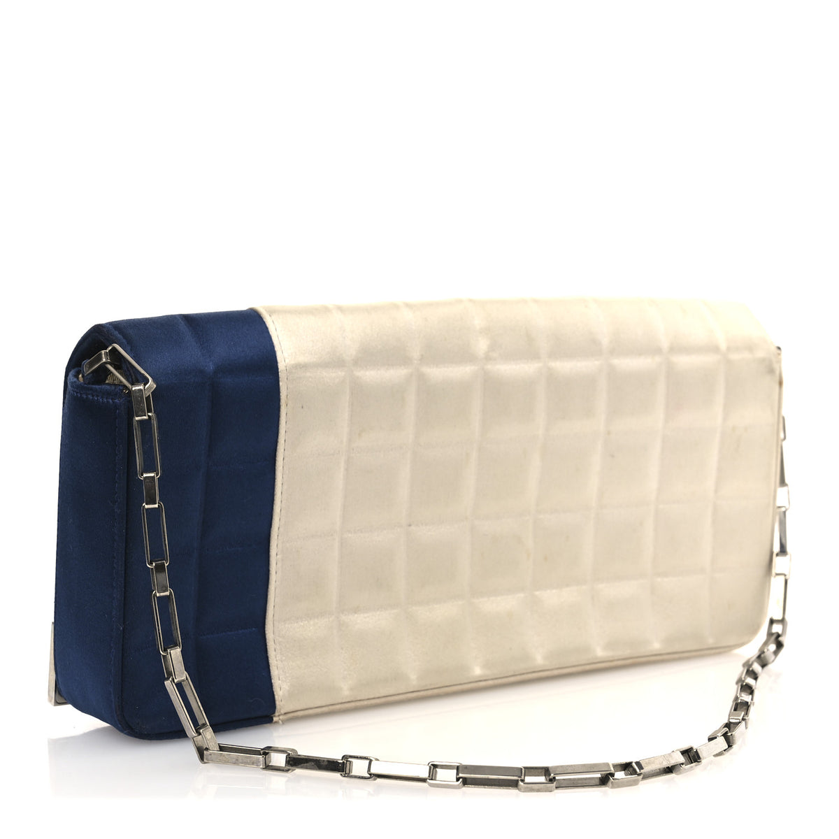 Satin Chocolate Bar Flap White Blue