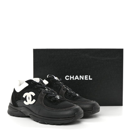 Chanel Mesh Suede Grained Calfskin Womens CC Sneakers 40.5 Black White 9 of 9