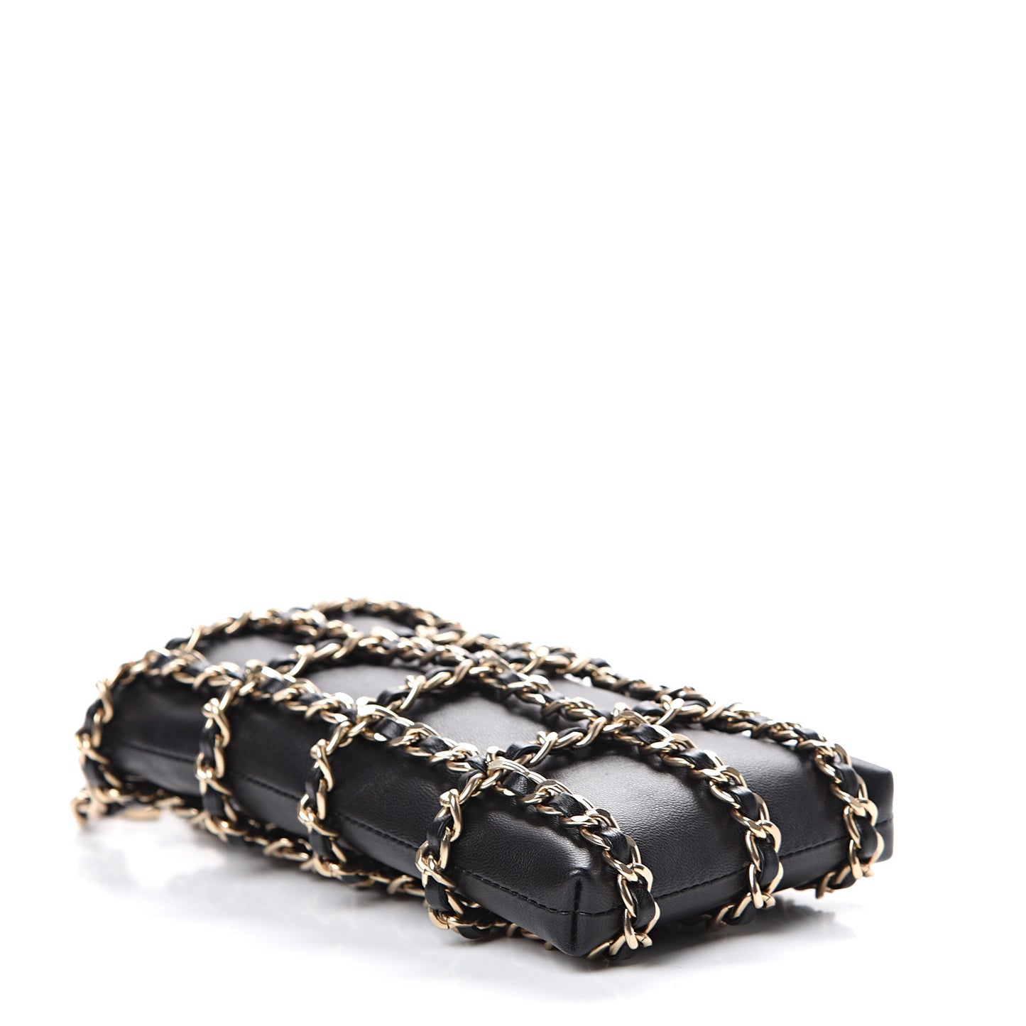 Lambskin Tech Me Out Clutch With Chain Black