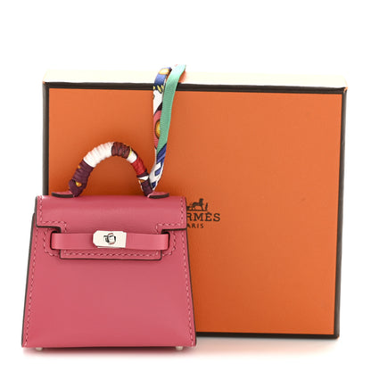 Hermes Tadelakt Mini Kelly Twilly Bag Charm Rose Lipstick 6 of 6