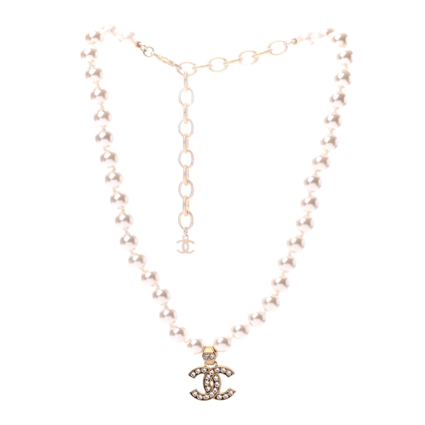 Pearl Crystal CC Short Necklace Gold