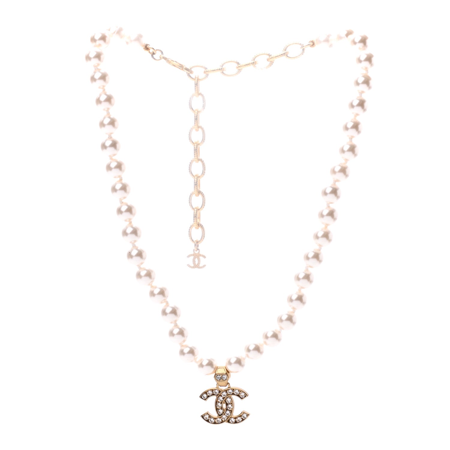 Chanel Pearl Crystal CC Short Necklace Gold 3 of 5