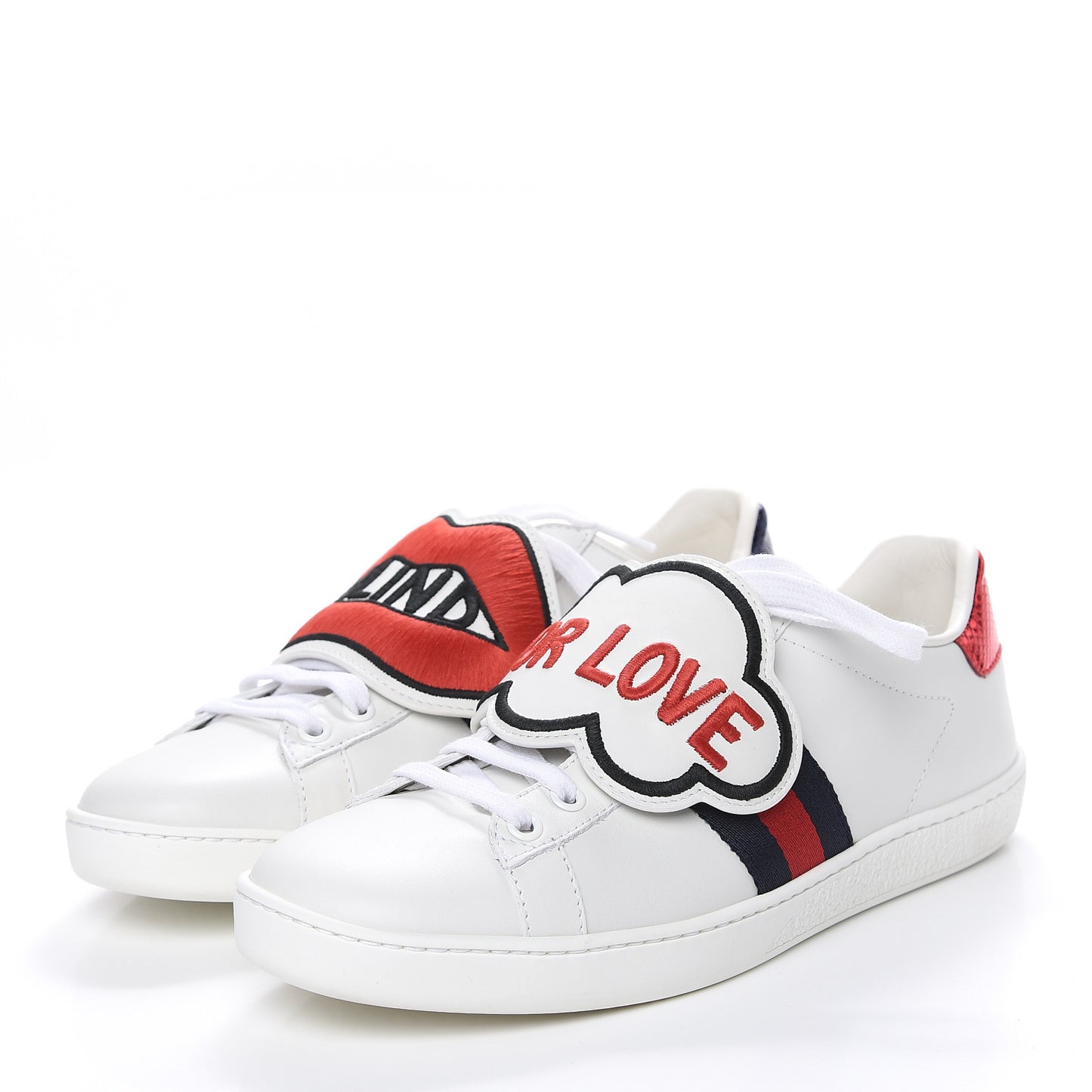 Calfskin Ayers Blind For Love Embroidered Womens Ace Sneakers 37.5 White