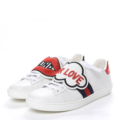 Gucci Calfskin Ayers Blind For Love Embroidered Womens Ace Sneakers 37.5 White 3 of 13