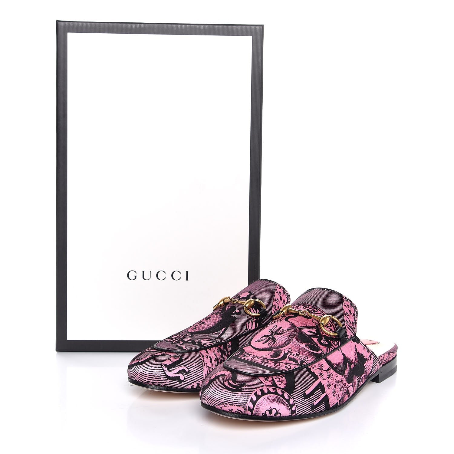 Gucci Silk Satin GG Wallpaper Saint Romain Womens Princetown Slippers 36.5 Pink Black 8 of 8