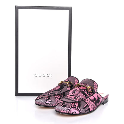 Gucci Silk Satin GG Wallpaper Saint Romain Womens Princetown Slippers 36.5 Pink Black 8 of 8