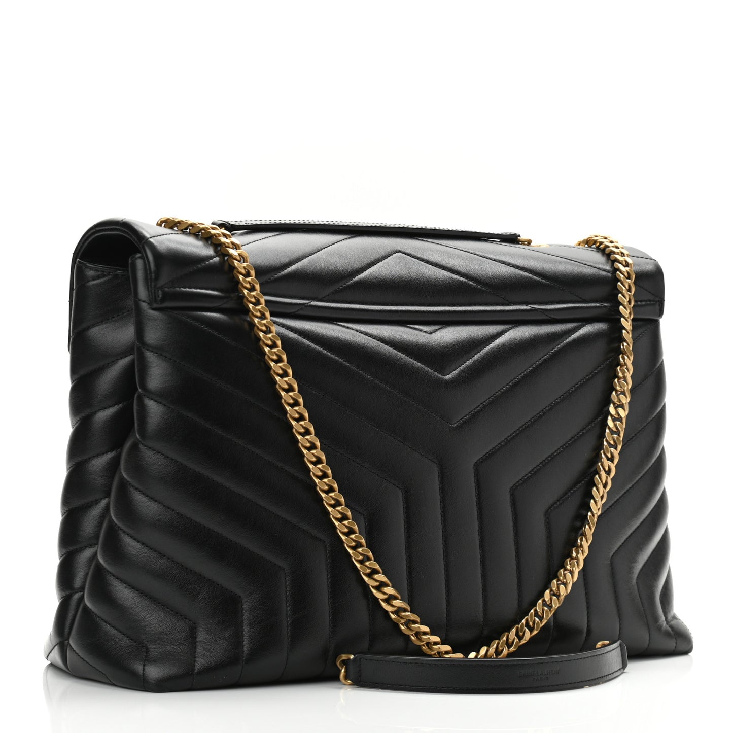 Calfskin Y Quilted Monogram Large Loulou Chain Satchel Black