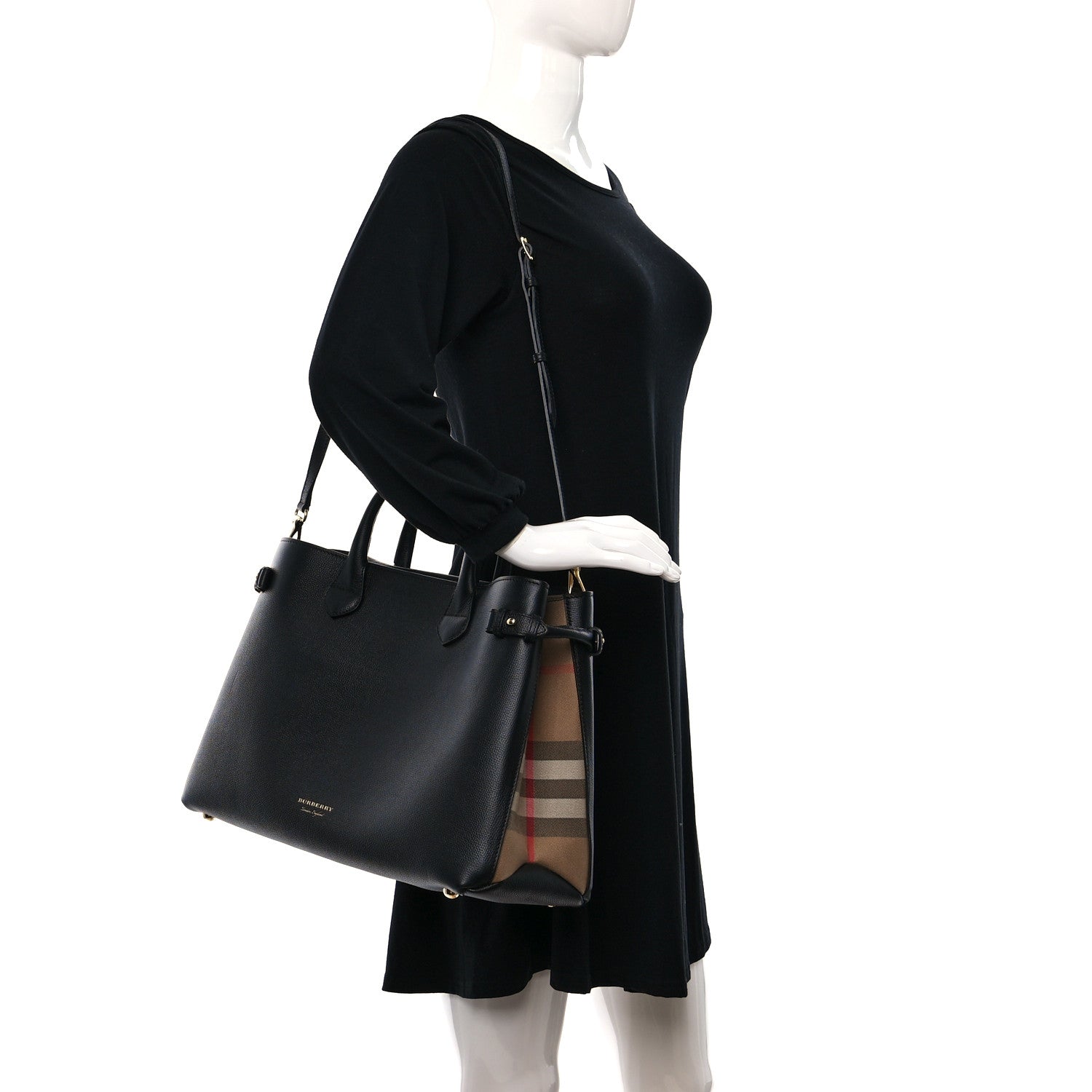 Burberry Grainy Calfskin House Check Large Banner Tote Black 2 of 10