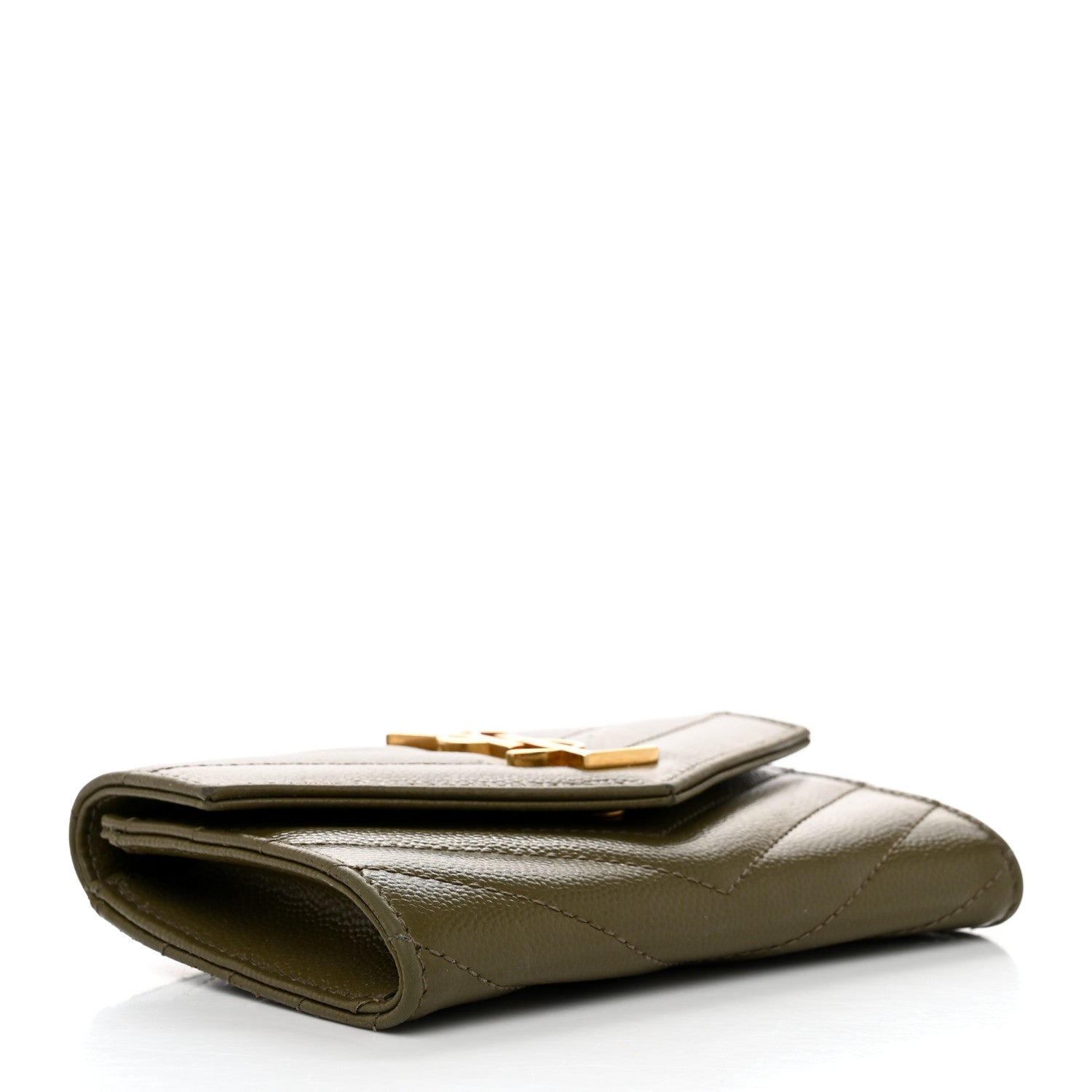 Saint Laurent Grain De Poudre Matelasse Chevron Small Monogram Envelope Wallet Vert Kaki 4 of 8