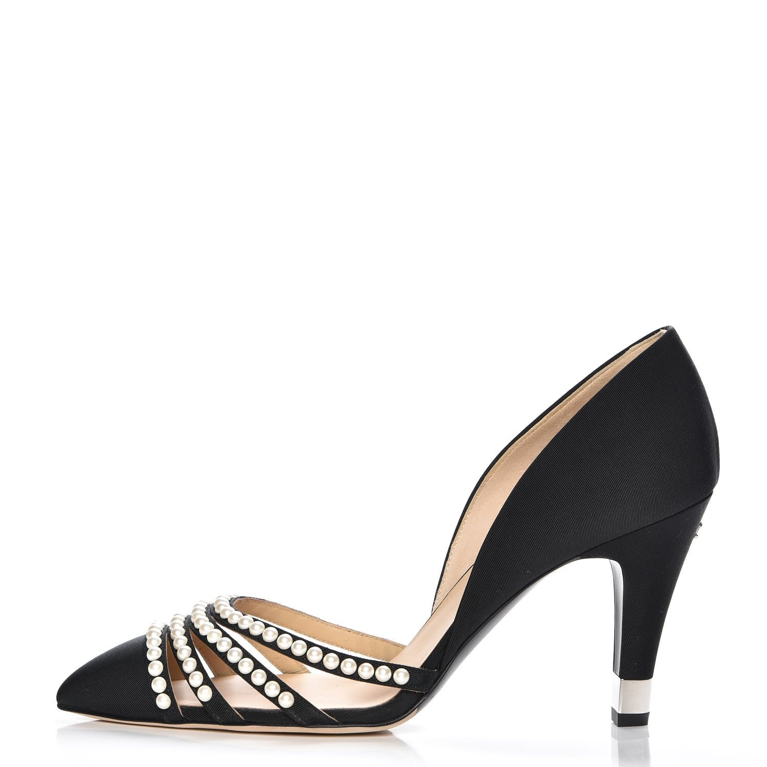 Chanel Grosgrain Pearl Pumps 39.5 Black 1 of 8