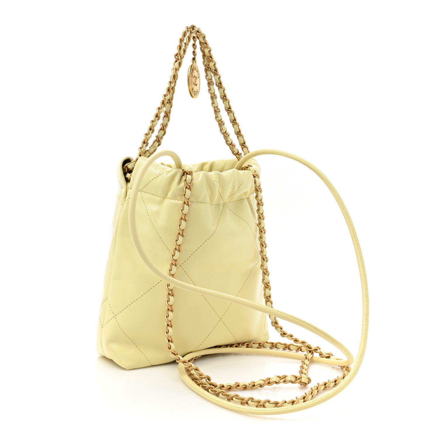 Chanel Shiny Calfskin Quilted Mini Chanel 22 Light Yellow 3 of 10