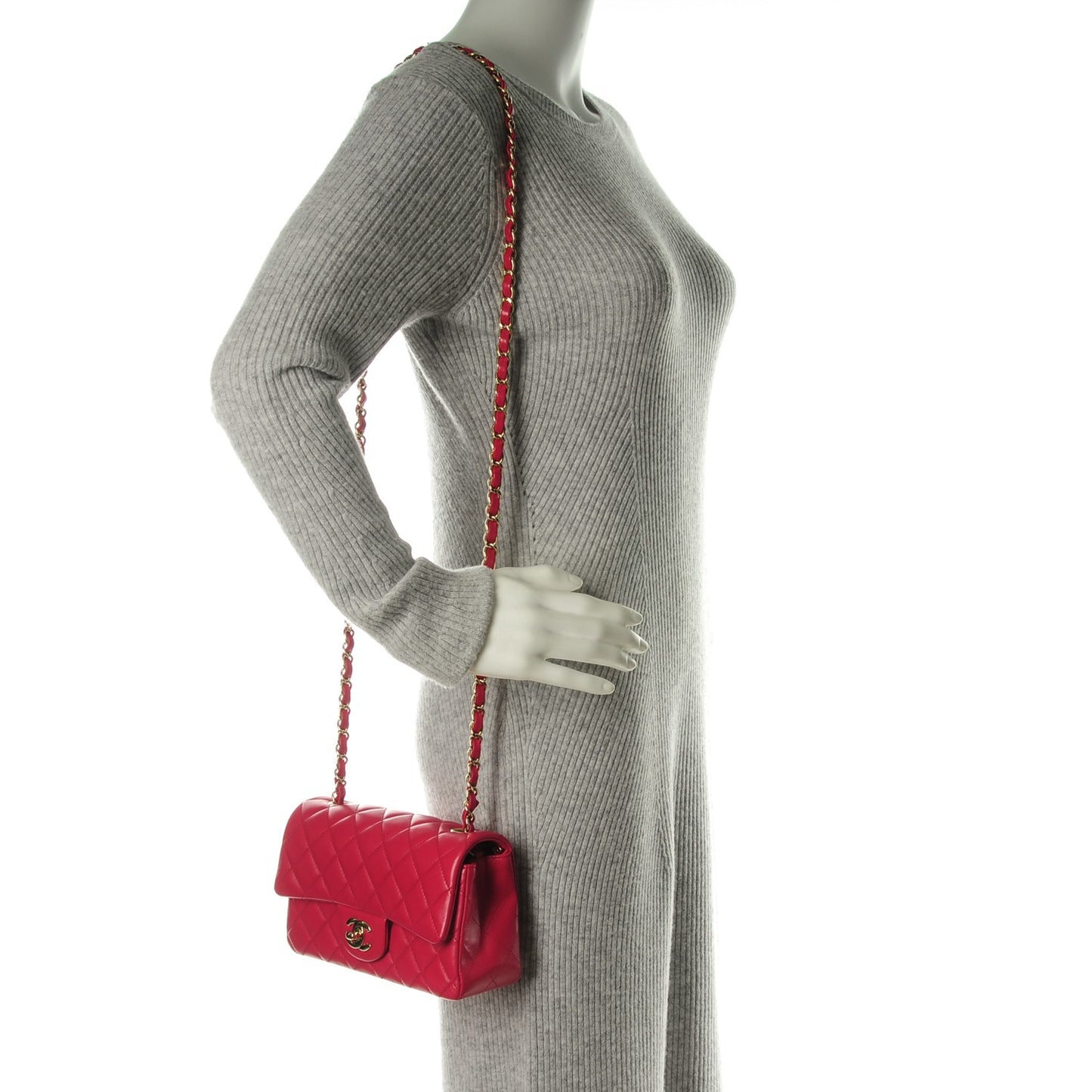 Lambskin Quilted Mini Rectangular Flap Red