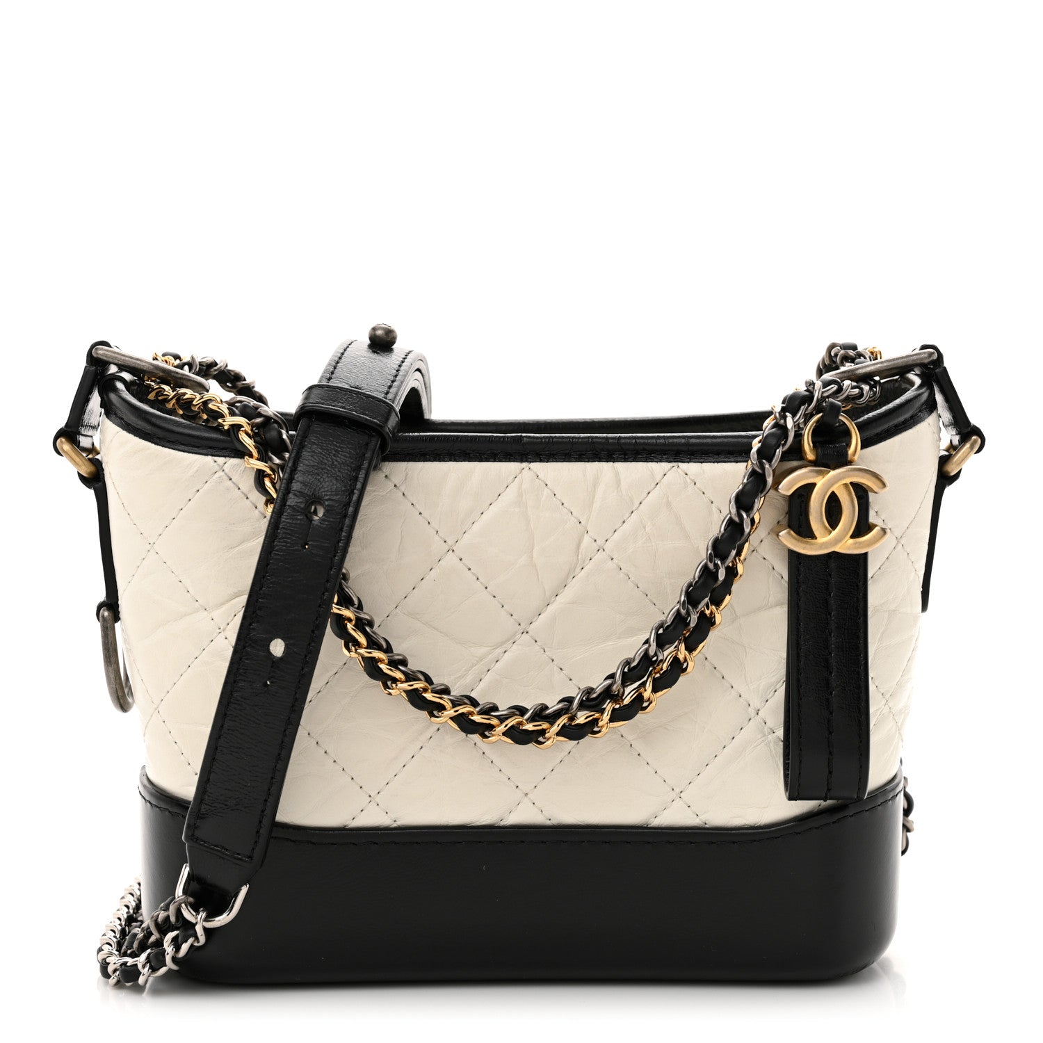 Chanel Aged Calfskin Quilted Small Gabrielle Hobo Black White 1 of 11