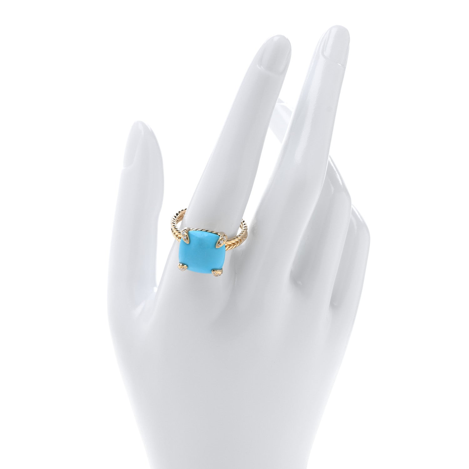 David Yurman 18K Yellow Gold Diamond Turquoise 14mm Chatelaine Ring 63 10.25 2 of 4