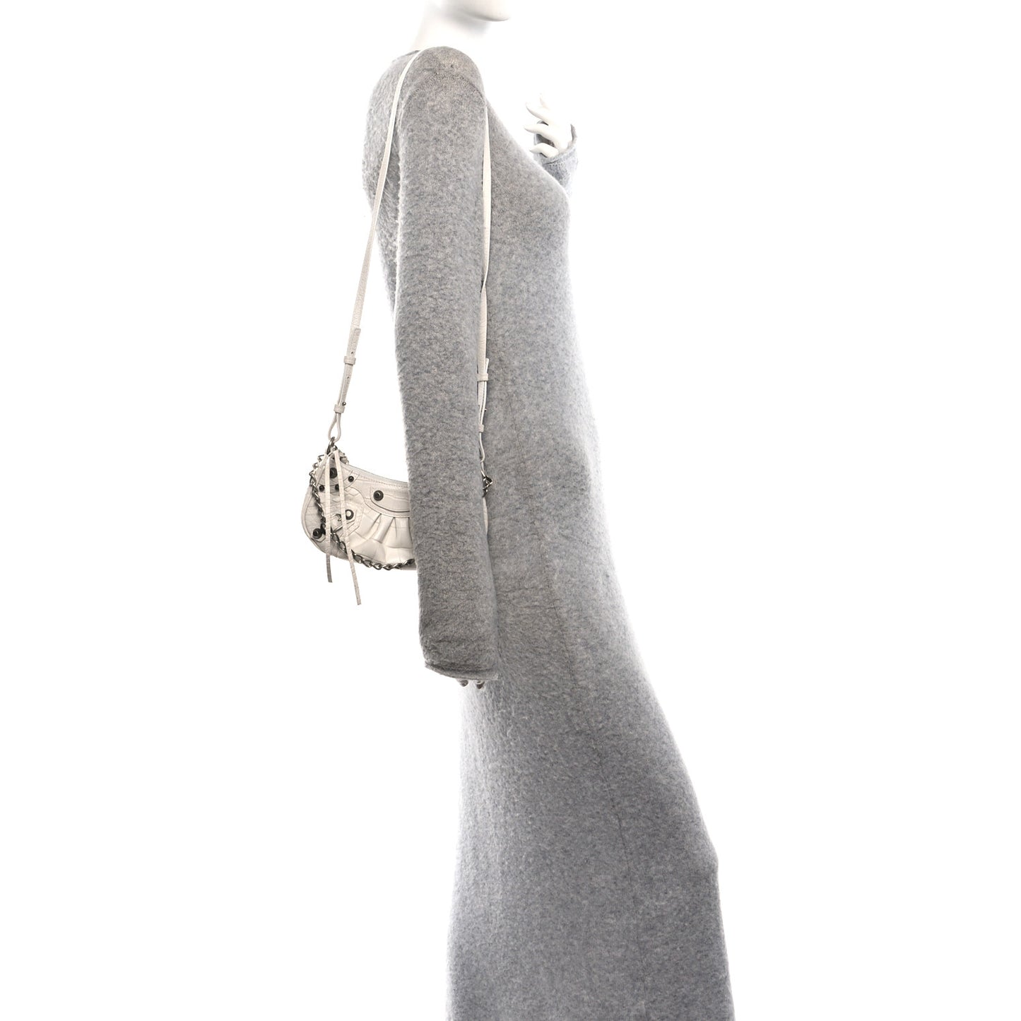 Extra Supple Calfskin Crocodile Embossed Le Cagole Mini Purse With Chain White
