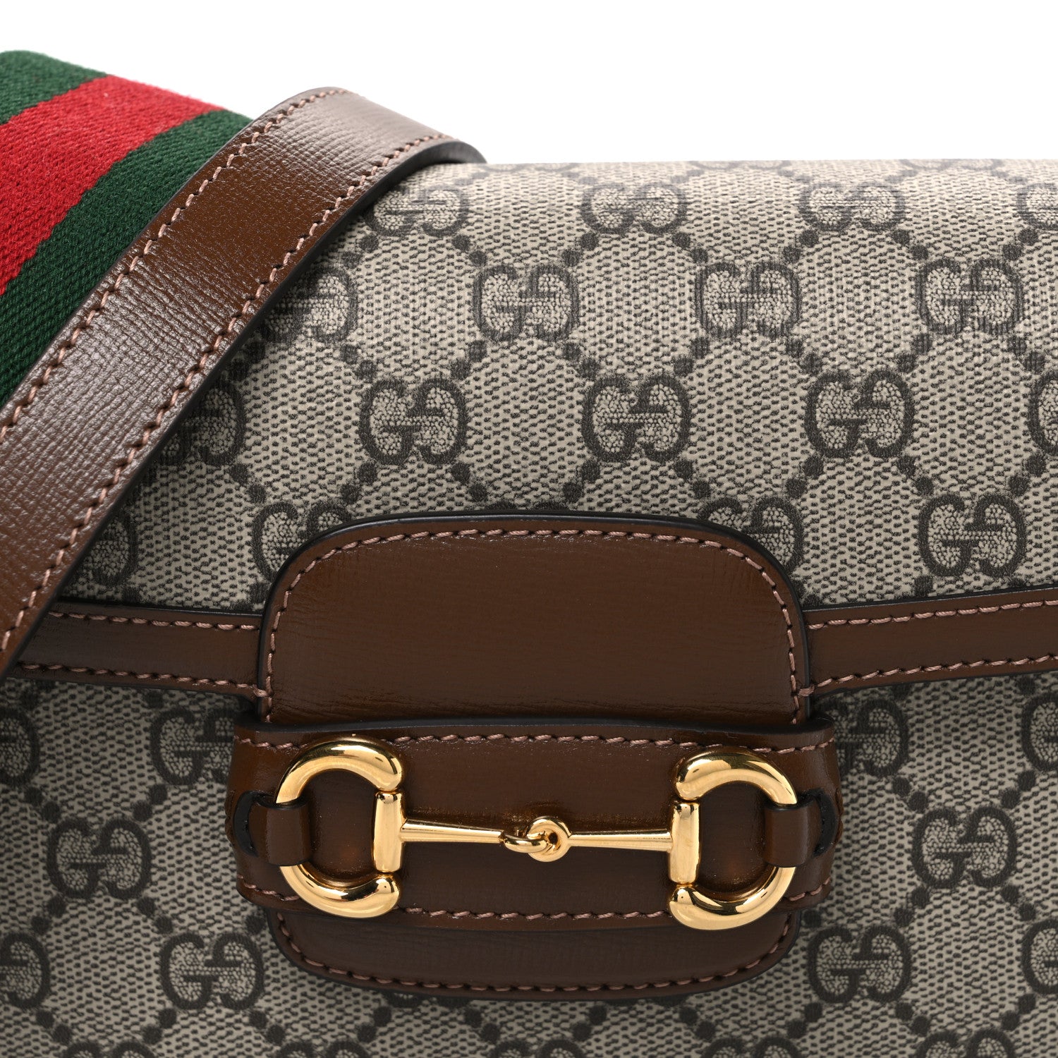 Gucci GG Supreme Monogram Web Mini Horsebit 1955 Shoulder Bag Beige Brown Sugar 8 of 10