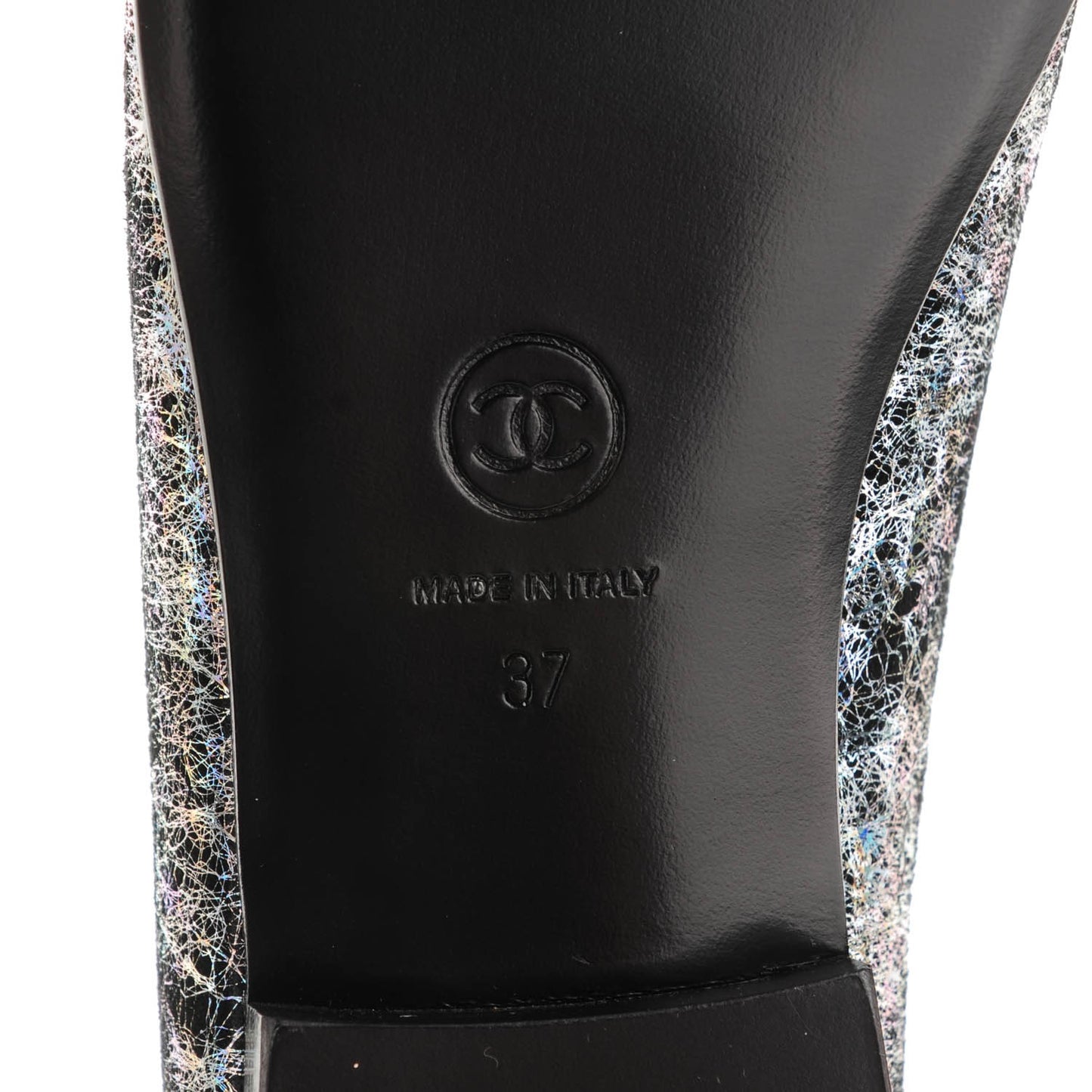 Metallic Calfskin Hologram Cap Toe Ballerina Flats 37 Silver